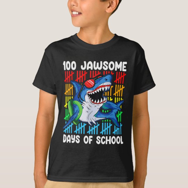 Camiseta 100 Jawsome Dias De Escola Feliz 100 Dias De Sch (Frente)