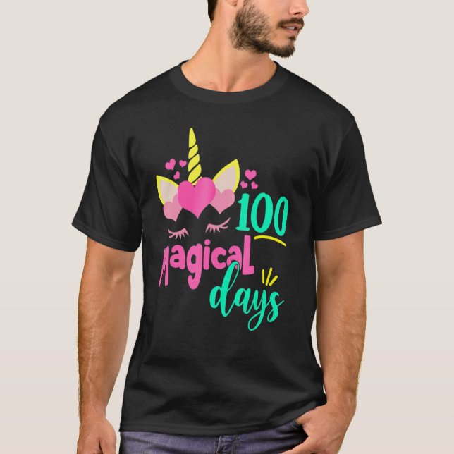 Camiseta 100 Magical Days 100th Day of School Girl Unicorn  (Frente)