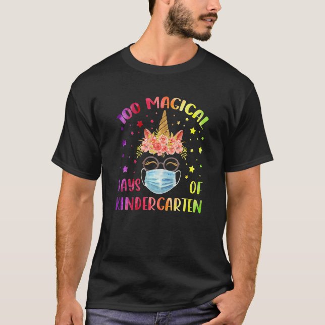 Camiseta 100 Magical Days of Kindergaeten Cute Unicorn Face (Frente)