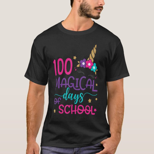 Camiseta 100 Magical Days Of School Unicorn Face 100th Day  (Frente)