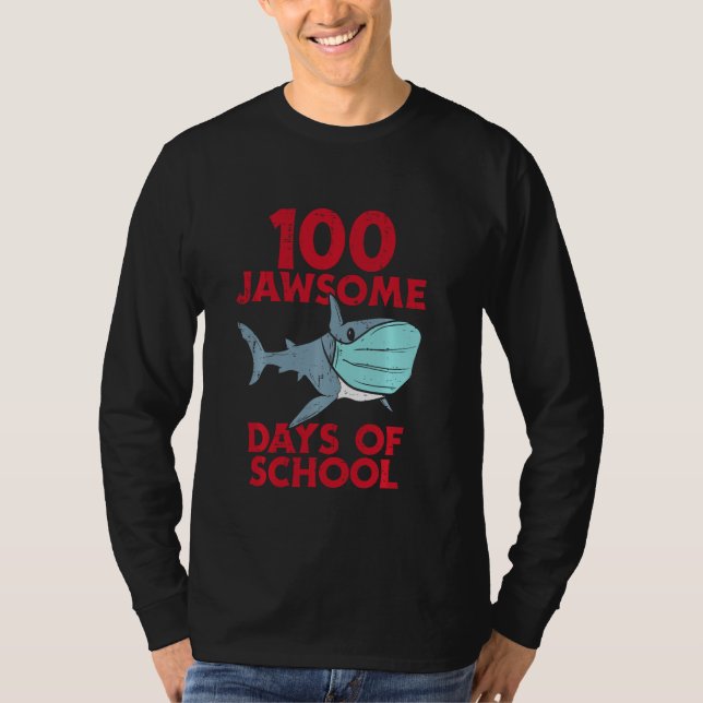 Camiseta 100 Máscara de Tubarão Escolar de 100 Dias de Jaws (Frente)