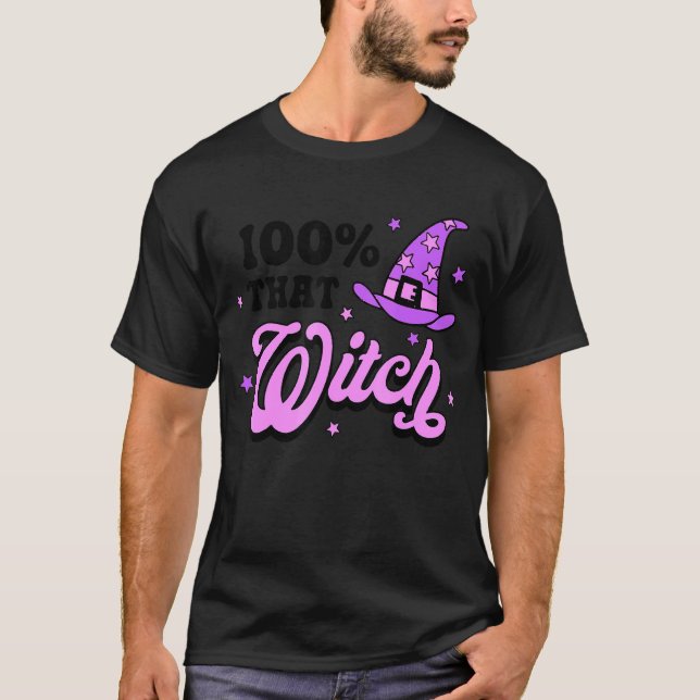 Camiseta 100 Que Bruxa Feliz de Halloween Cai (Frente)