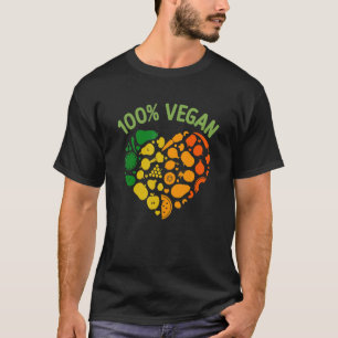 Camiseta 100 Veganos Coloridos coração legal Frutas e legum