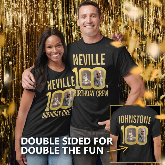 Camiseta 100th birthday crew custom name photos fun  (Criador carregado)