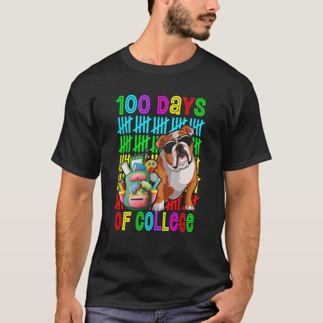 Camiseta 100th Day Of College Boys Kids English Bulldog Dog (Frente)
