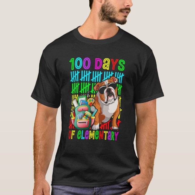 Camiseta 100th Day Of Elementary Boys Kids English Bulldog  (Frente)