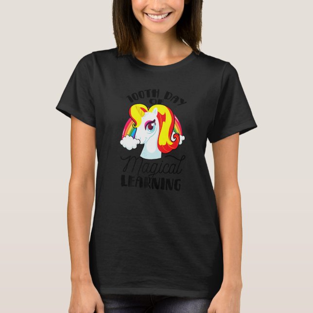 Camiseta 100th Day Of Magical Learning Cute Unicorn Teacher (Frente)