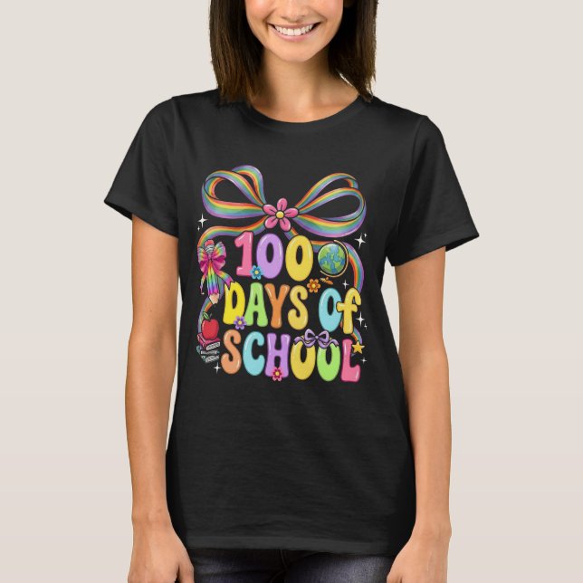 Camiseta 100th Day of School 100 Days Teacher Coquette Bow (Frente)