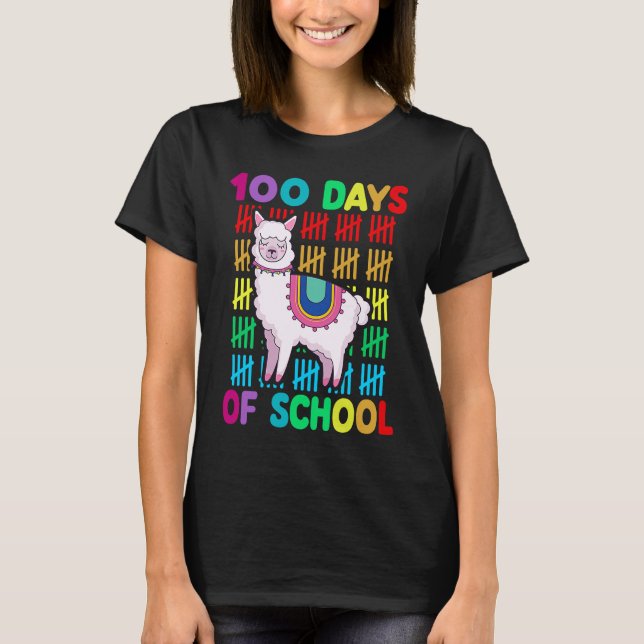 Camiseta 100th Day Of School Animal llama Lover Happy 100th (Frente)
