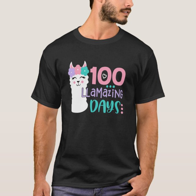 Camiseta 100th Day Of School Colourful Llama Happy 100 Llam (Frente)