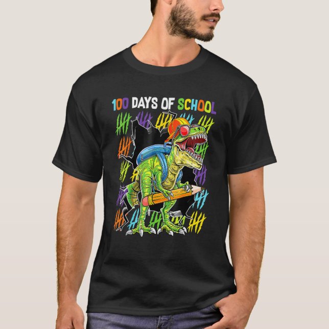 Camiseta 100th Day Of School Dinosaur Rex Dino   Boys Kids (Frente)