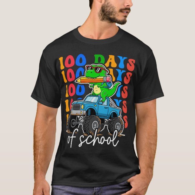 Camiseta 100th Day of School Monster Truck Dinosaur Fun (Frente)