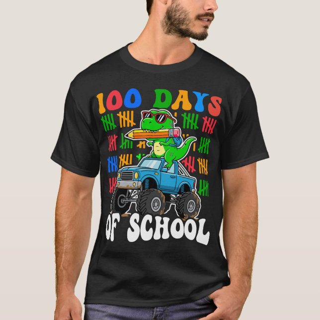 Camiseta 100th Day of School Monster Truck Dinosaur Fun (Frente)