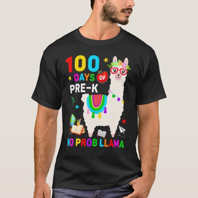 Camiseta 100th Day Of School No Prob Llama 100 Days Of Pre  (Frente)