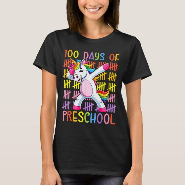 Camiseta 100th Day Of School Of Preschool Unicorn 100 Days  (Frente)