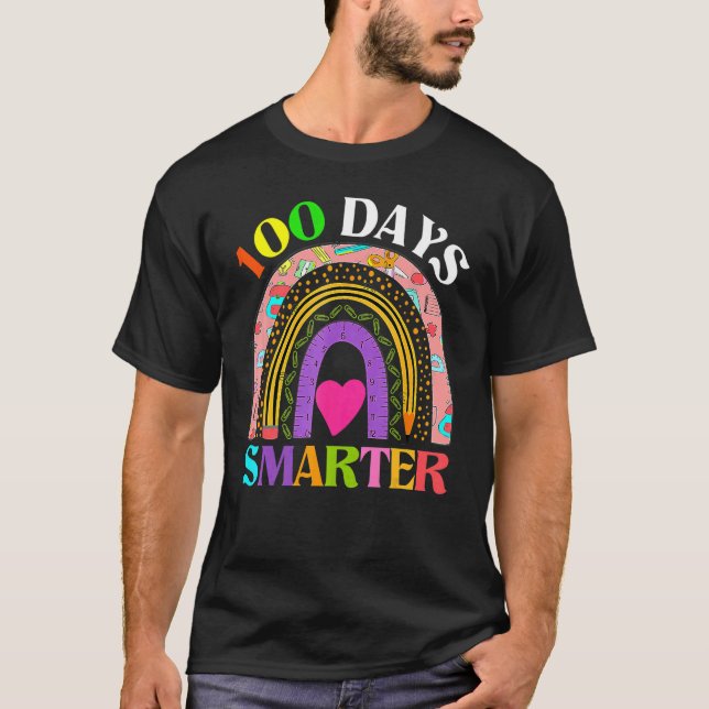 Camiseta 100th Day Of School Teacher  100 Days Smarter Rain (Frente)