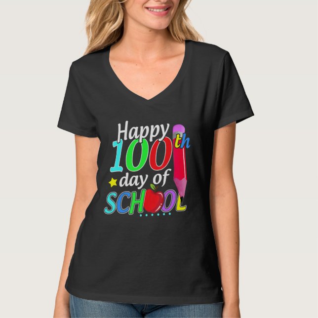 Camiseta 100th Day of School Teachers Kids Girls Boys Happy (Frente)