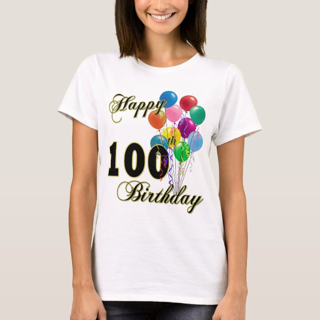 Camiseta 100th presentes de aniversário e roupa felizes do (Frente)