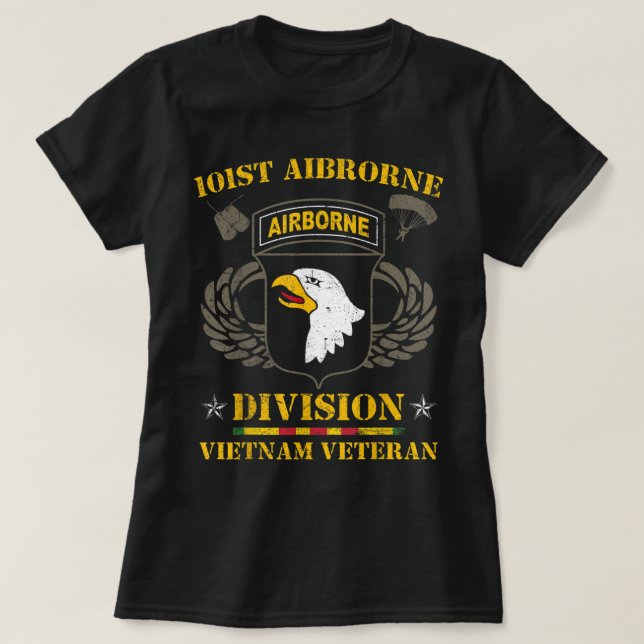 Camiseta 10101rua Airborne Division Vietnam Veteran Tshirt, (Frente do Design)