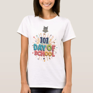 Camiseta 101 Dias De Camisa-T De Gato Dalmático Escolar