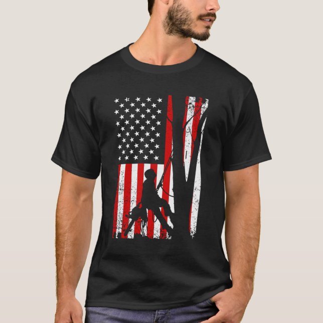 Camiseta 106476 Engraçado Arborista Americano Bandeira Pres (Frente)