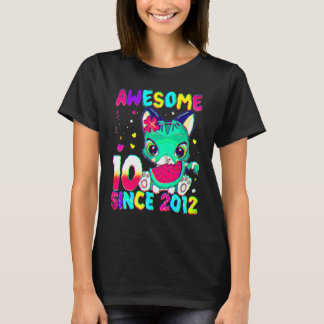 Camiseta 10 Anos 10 Meninas de Aniversário Bonitas Gato Fan