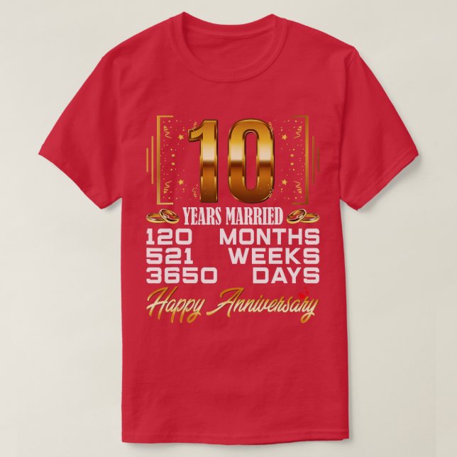 Camiseta 10 Anos Casados Engraçado 10.º Aniversário de Casa (Frente do Design)