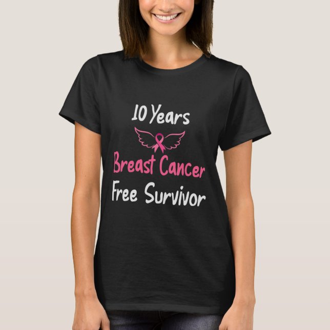 Camiseta 10 anos de Cancer de mama rosa sem Cancer de peito (Frente)