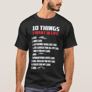 Camiseta 10 Coisas Que Quero Na Minha Vida Carros De Automó