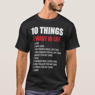 Camiseta 10 Coisas Que Quero Na Minha Vida Carros De Automó