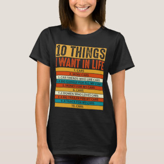 Camiseta 10 Coisas Que Quero Na Minha Vida Carros De Automó