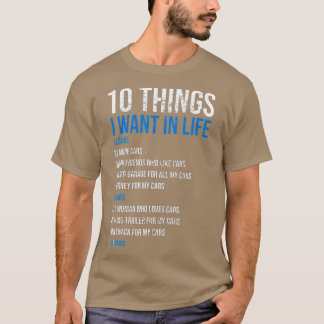 Camiseta 10 Coisas Que Quero Na Minha Vida Mais Carros Engr