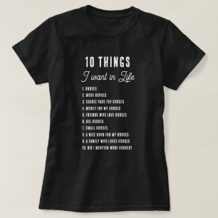 Camiseta 10 Coisas Que Quero Na Vida Engraçada Equestre