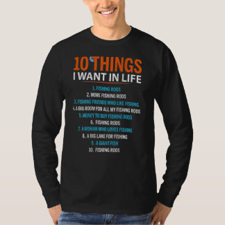 Camiseta 10 Coisas Que Quero Na Vida Pescar Rods Em B