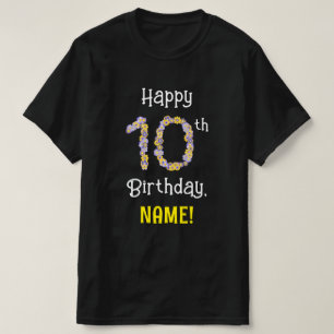 Camiseta 10.o aniversário: Flores Número "10" + Nome