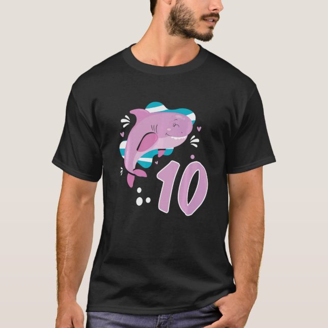 Camiseta 10.o Aniversário Miúdas Tubarões de 10 anos (Frente)