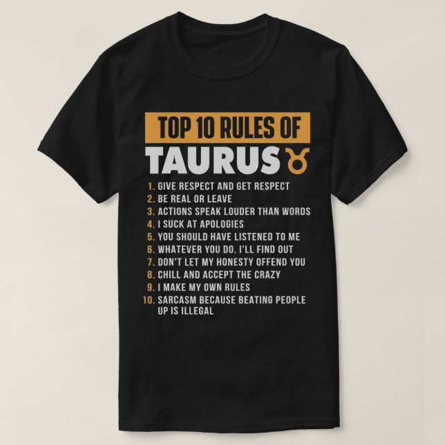 Camiseta 10 Principais Regras De Taurus Zodiac Sign Astrolo (Frente do Design)