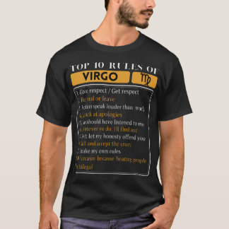 Camiseta 10 principais regras de Virgem, Fatos Engraçados d