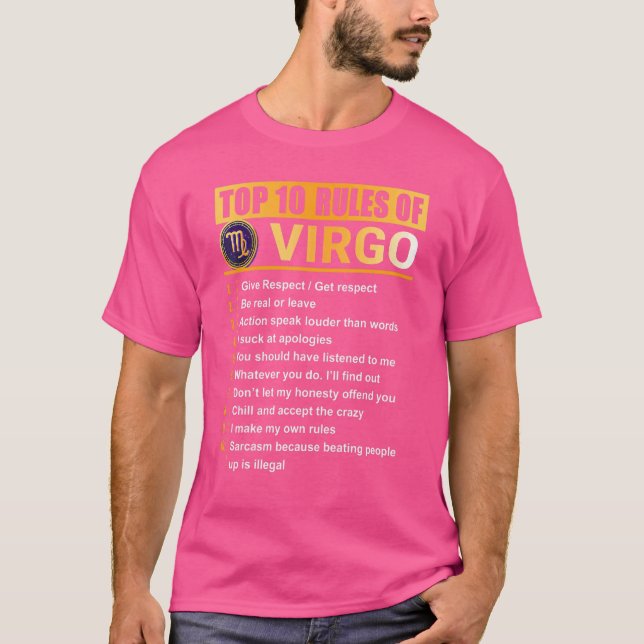 Camiseta 10 Principais Regras Para Virgo Zodiac Aniversário (Frente)