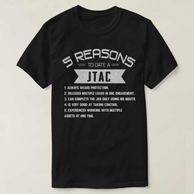 Camiseta 10 Razões até à data para um ataque aéreo JTAC (Frente do Design)