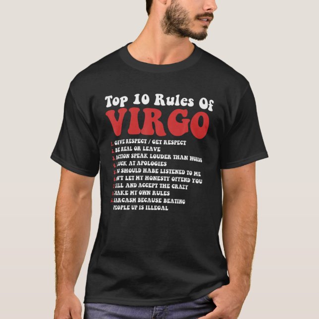 Camiseta 10 Regras Mais Importantes De Virgo Engraçado Pelo (Frente)