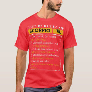 Camiseta 10 regras principais de Scorpio Funny Scorpio Fato