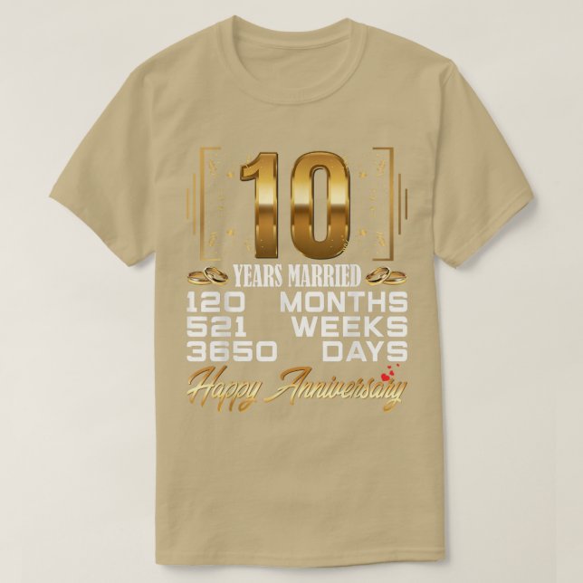 Camiseta 10 Years Married  Funny 10th Wedding Anniversary  (Frente do Design)