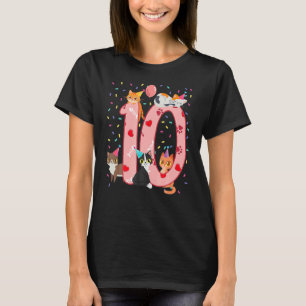 Camiseta 10H, Rapariga De Aniversário, Roupa De Gato Cuta D