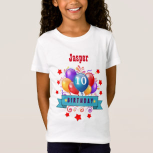 Camiseta 10o Balões coloridos festivos V10FZ do aniversár