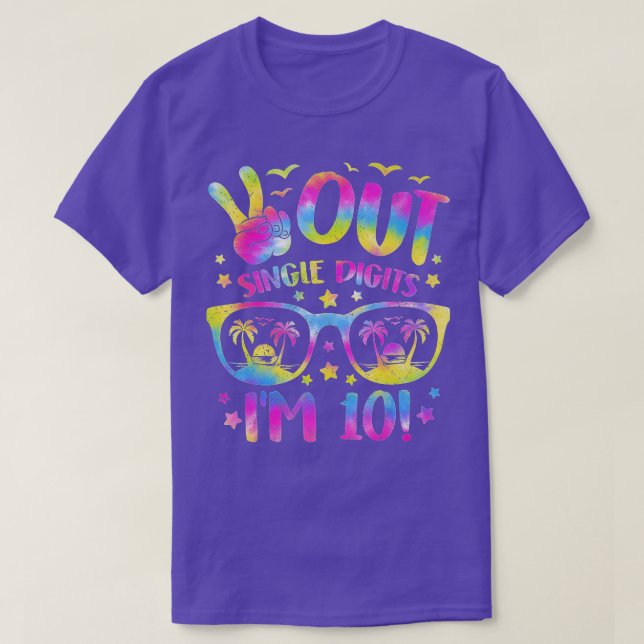 Camiseta 10th Bday Peace Out Single Digits Im 10 Tie Dye  (Frente do Design)