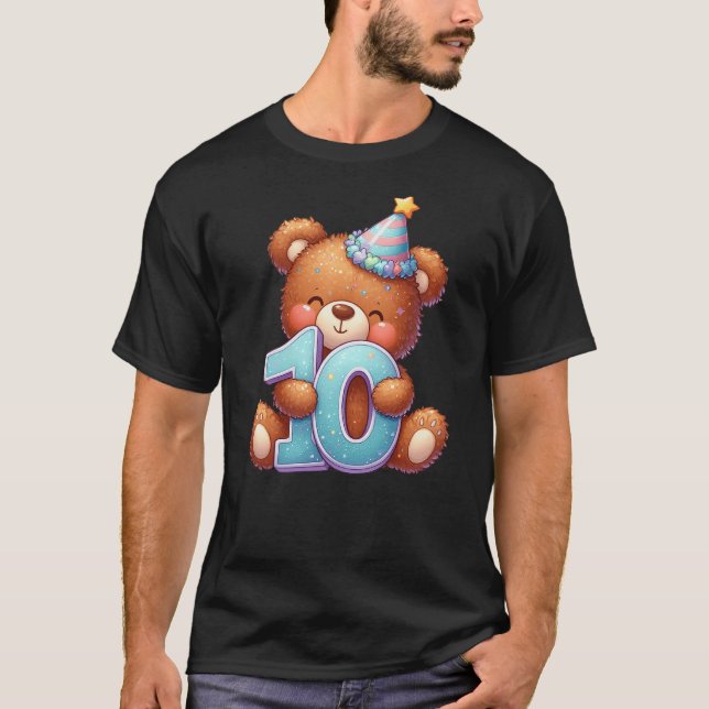Camiseta 10th Birthday Happy Birthday Brown Teddy Bear (Frente)