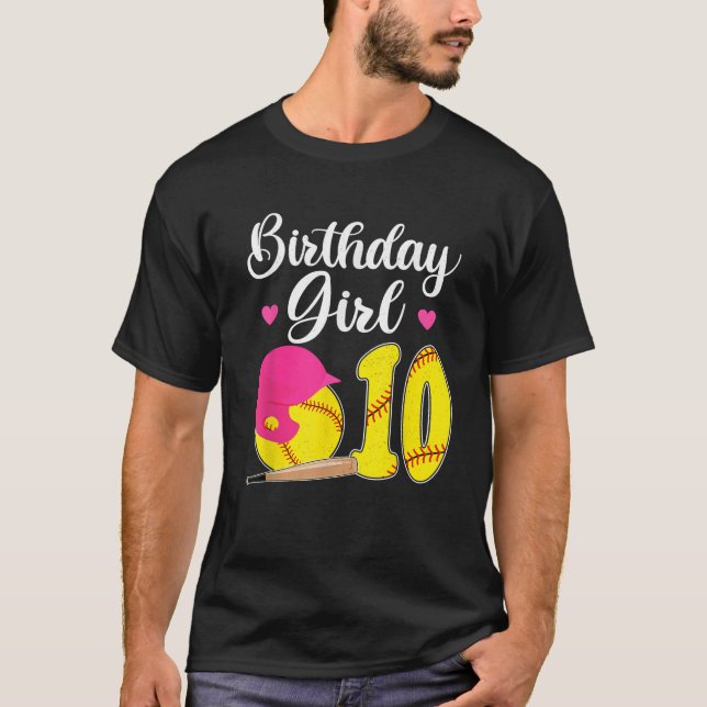 Camiseta 10th Birthday Softball Girls 10 Years Old  (Frente)