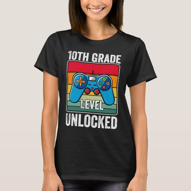Camiseta 10th Grade Level Unlocked Video Game Back to Schoo (Frente)