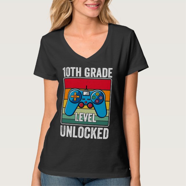 Camiseta 10th Grade Level Unlocked Video Game Back to Schoo (Frente)